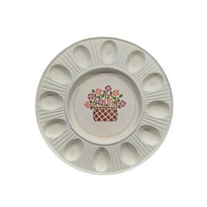 Vintage Treasure Craft Deviled Egg Tray with Flowers in a Basket